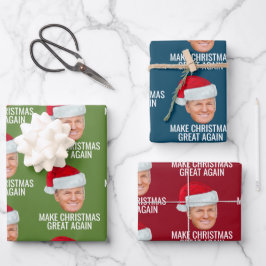 Trump mit Weihnachtsmannmütze - Weihnachten wieder Geschenkpapier Set