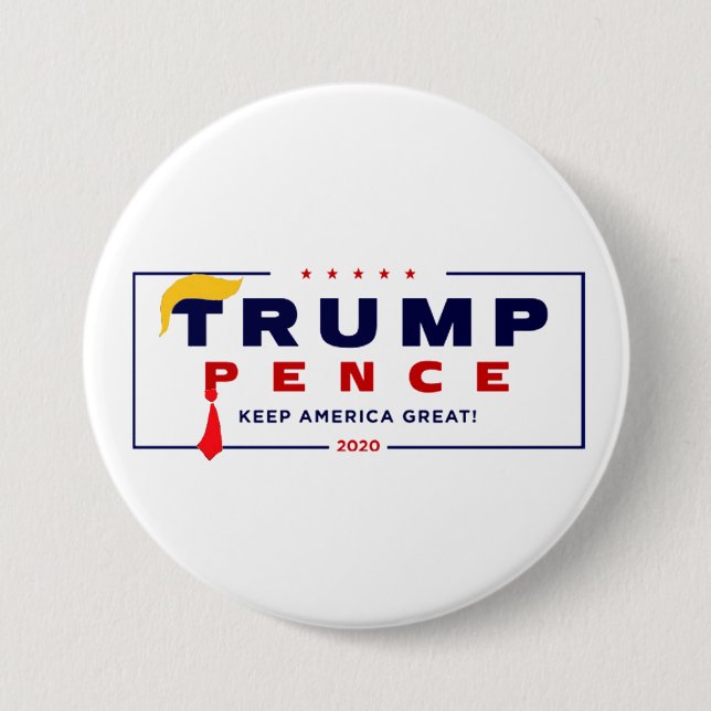 Trump Pence 2020 Rote Krawatte Gelbes Haar Button (Vorderseite)