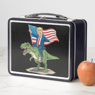 Trump reitet auf Dinosaurier T Rex USA Amerikanisc Metall Brotdose