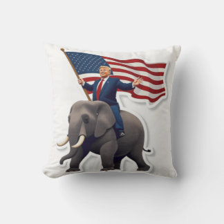 Trump reitet auf einem Elefanten, der die Flagge h Kissen