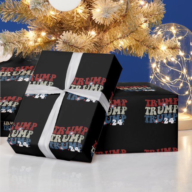 Trump Retro Groovy Blume 24 Wahlen 2024 Geschenkpapier (Feiertage)