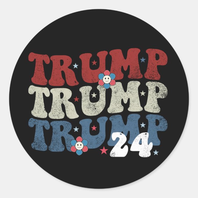Trump Retro Groovy Blume 24 Wahlen 2024 Runder Aufkleber (Vorderseite)