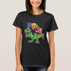 Trump Riding A Dinosaur Trex Funny Merica Patrioti T-Shirt