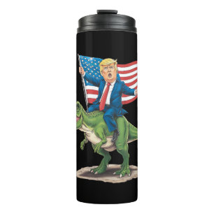 Trump Riding Dinosaur T Rex US-amerikanische Flagg Thermosbecher