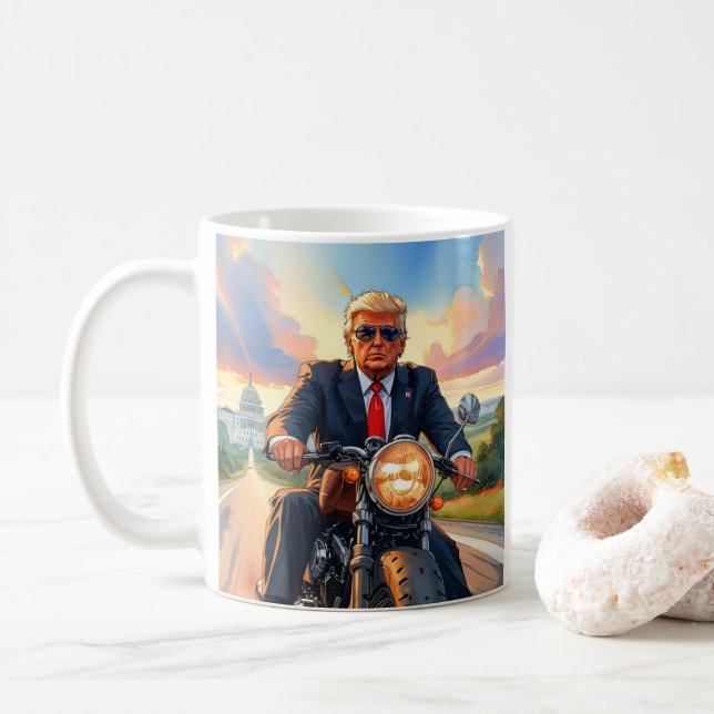 Trump Riding Motorrad US Hauptstadt Washington DC Kaffeetasse (Mit Donut)