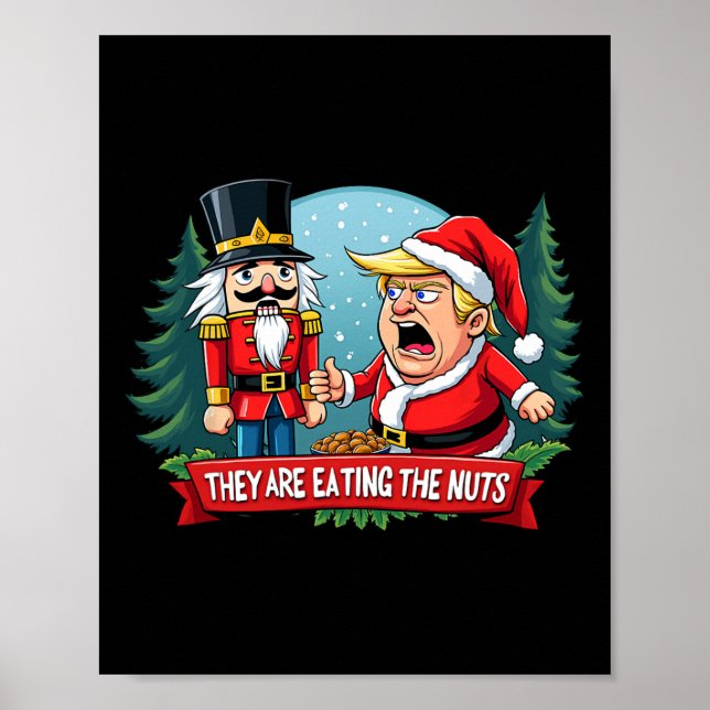 Trump Santa Claus mit Nutcracker essen sie Poster (Vorne)