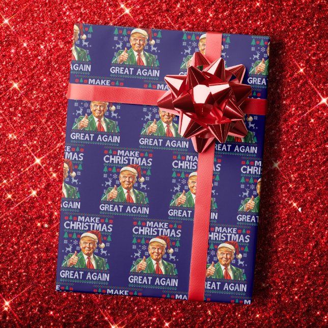 Trump Santa Hat | Make Christmas Great Again Blue Geschenkpapier (Von Creator hochgeladen)