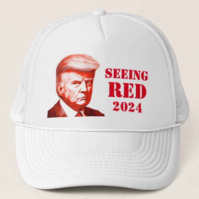 Trump sieht Red Unofficial Tasse Shot Trump 2024 Truckerkappe (Vorderseite)