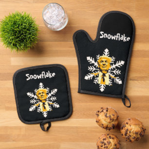 Trump/Snowflake Oven Mitt & Pot Holder Ofenhandschuh & Topflappen-Set