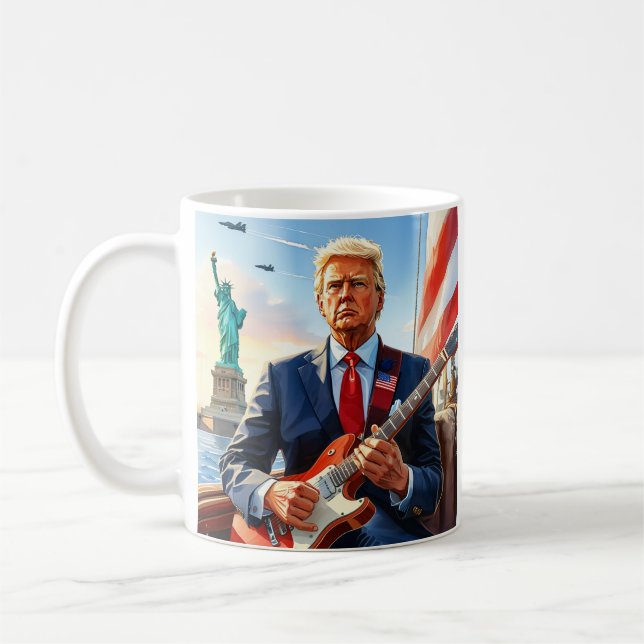 Trump spielt Electric Guitar Statue Liberty Flag Kaffeetasse (Links)