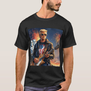 Trump spielt elektrische Gitarre Mount Rushmore MA T-Shirt