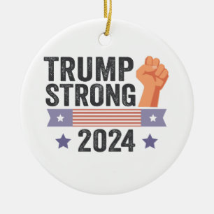 Trump Strong 2024 Patriotic American Flag Election Keramik Ornament