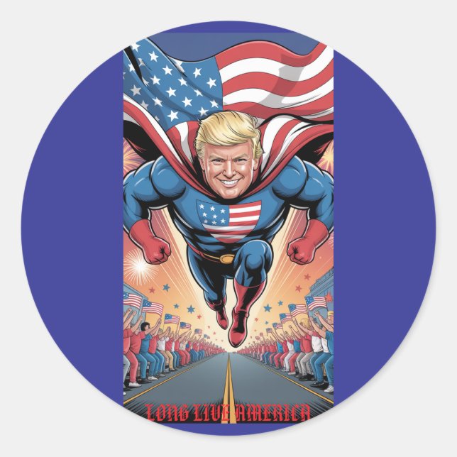 Trump Superhero Flyover: Patriotische Crowd Custom Runder Aufkleber (Vorderseite)