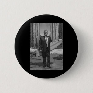 Trump surft durch Stadtlandschaft Lustiger Donald Button