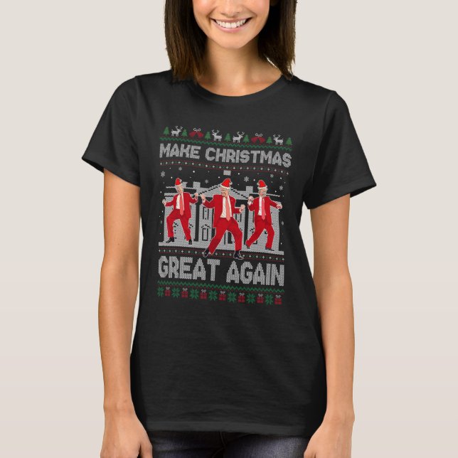 Trump Tancing Make Christmas Great Again Xmas Paja T-Shirt (Vorderseite)