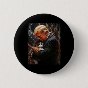 Trump umarmt eine orange Katze 2024 und macht Katz Button