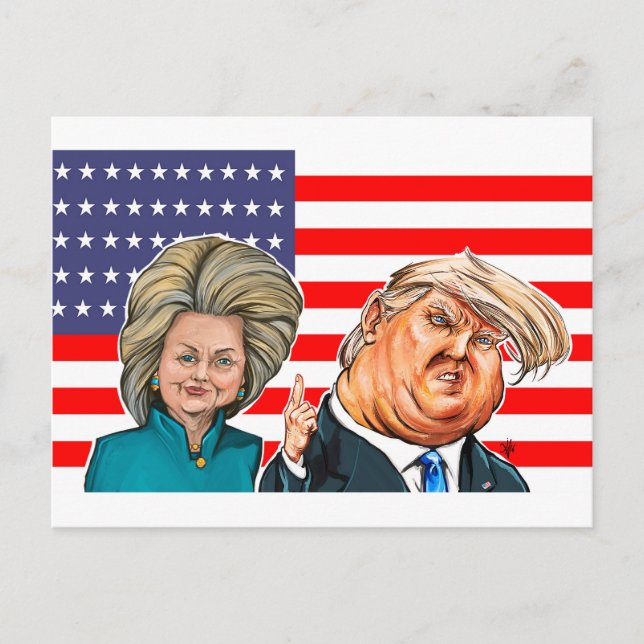 Trump und die Hillary Karikatur Postkarte (Vorderseite)