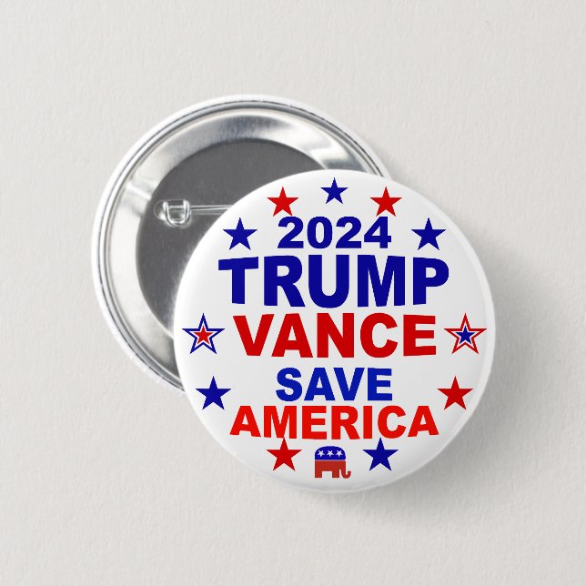 Trump Vance 2024 Rettete Amerika Button (Vorne & Hinten)