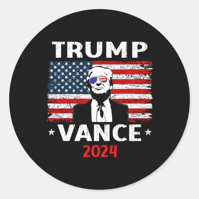 Trump Vance 2024 VP Vize-Präsident USA Flagge Runder Aufkleber (Vorderseite)