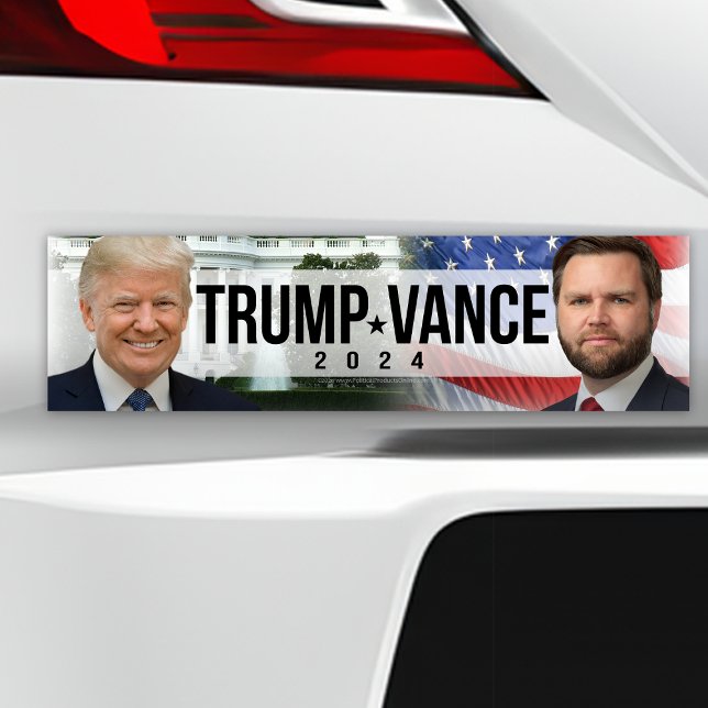 Trump Vance 2024 Weißes Haus mit amerikanischer Fl Autoaufkleber (trump vance 2024 photo bumper sticker)