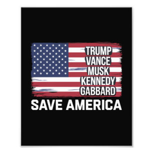 Trump Vance Musk Kennedy Gabbard 2024 Rette Amerik Fotodruck