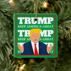 Trump-Weihnachtsbaum 'Keep America Great' Cartoon Keramikornament