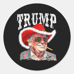 Trump Weihnachtsmann Cowboy Hut Weihnachten Texas Runder Aufkleber