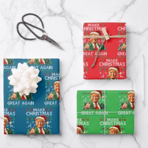 Trump Weihnachtsmannmütze   Mach Weihnachten wiede Geschenkpapier Set