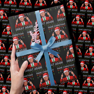 Trump-Weihnachtsmannmütze   Weihnachten wieder gro Geschenkpapier
