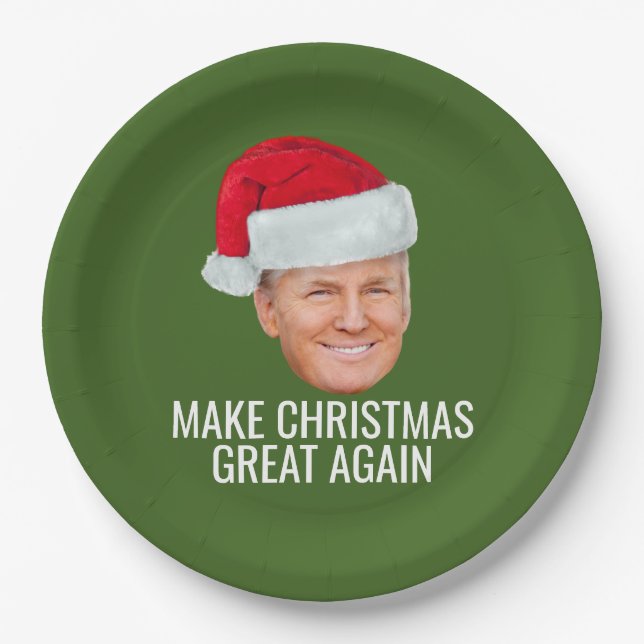 Trump-Weihnachtsmannmütze Weihnachten wieder großa Pappteller (Vorderseite)