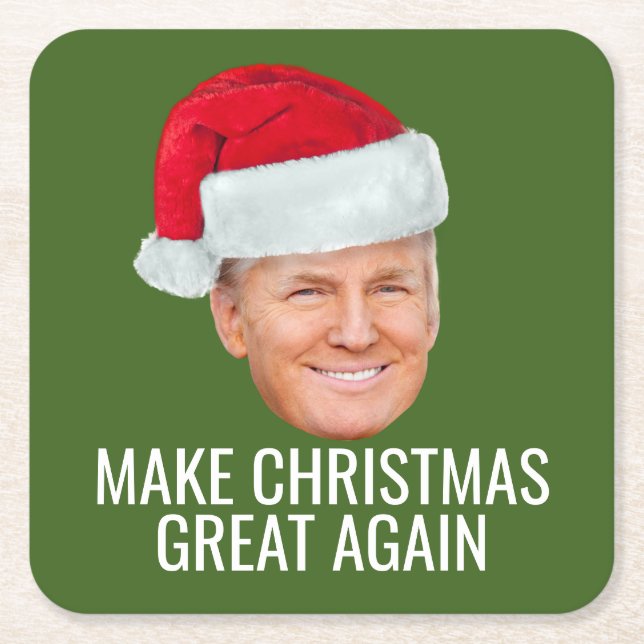Trump-Weihnachtsmannmütze - Weihnachten wieder zum Rechteckiger Pappuntersetzer (Vorderseite)
