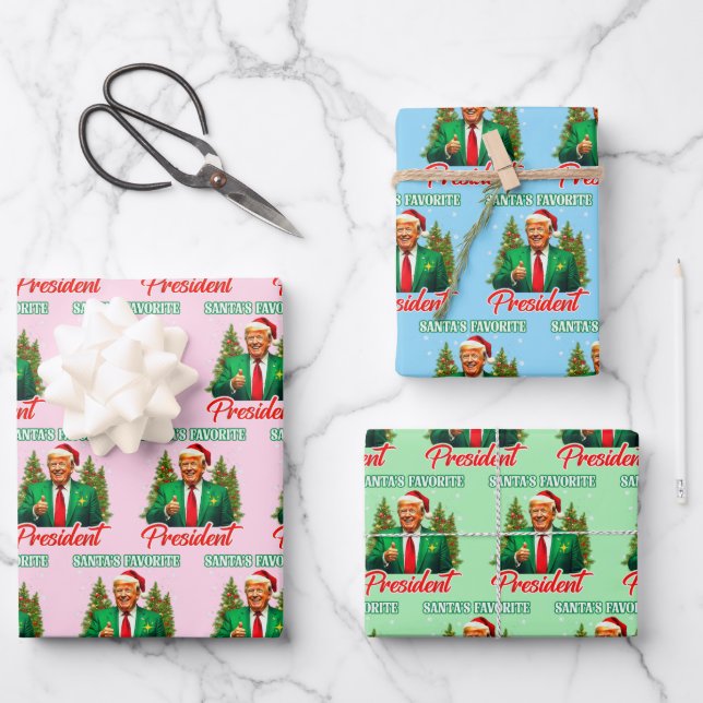 Trump Weihnachtsmannmütze Wrap | Der Lieblingspräs Geschenkpapier Set (Vorderseite)