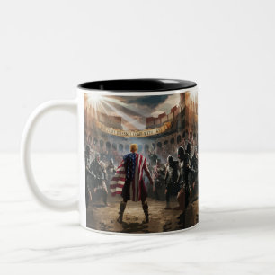 Trump wird als Gladiator in einem antiken römische Zweifarbige Tasse