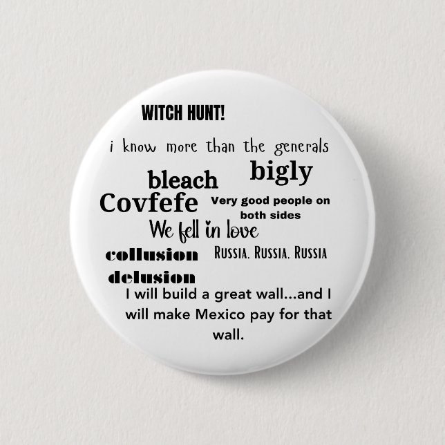 Trump Word Cloud Typografie Button (Vorderseite)
