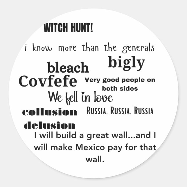 Trump Word Cloud Typografie Runder Aufkleber (Vorderseite)