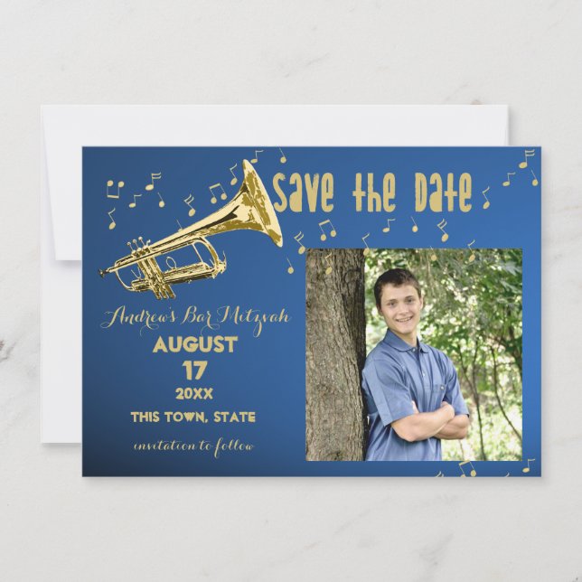 Trumpet Bar Mitzvah Save the Date (Vorderseite)