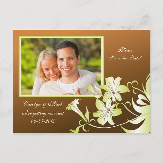 Trumpet Blume Foto Save the Date Postkarte (Vorderseite)
