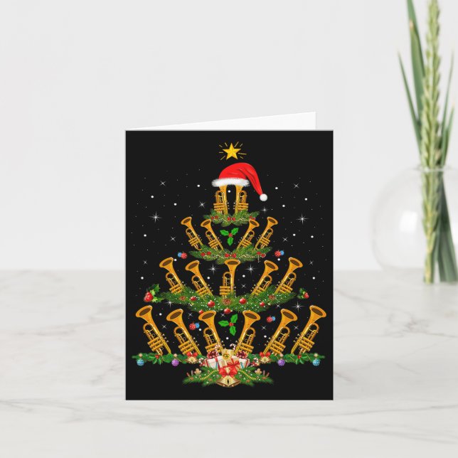 Trumpet Christmas Tree Lights Music Lover Musical  Karte (Vorderseite)