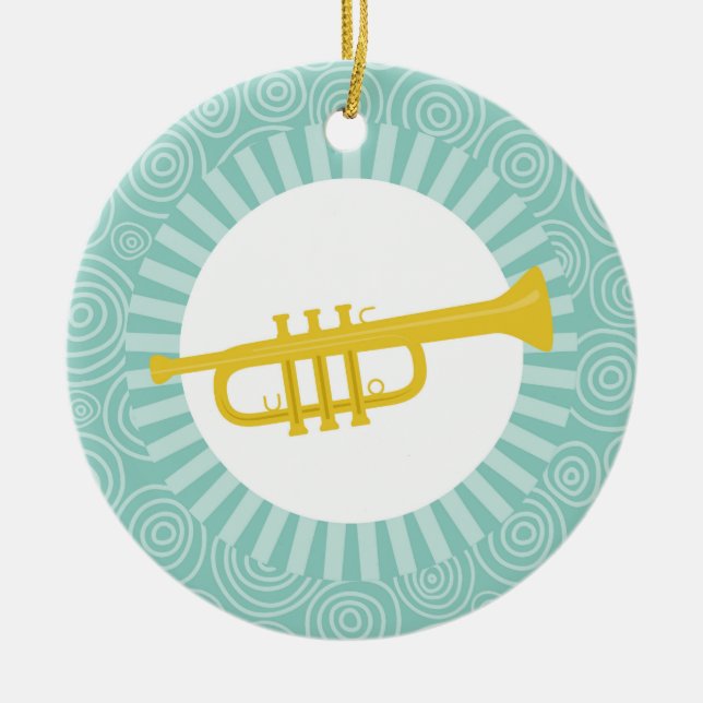 Trumpet Fun Turquoise Swirl Music Keramik Ornament (Vorne)