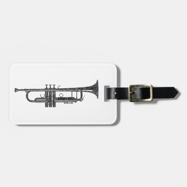 Trumpet gestalteter Word Art Black Text Gepäckanhänger (Vorderseite horizontal)