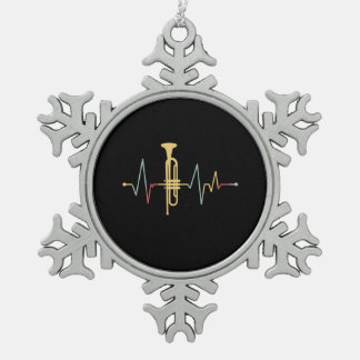 Trumpet Heartbeat Schneeflocken Zinn-Ornament