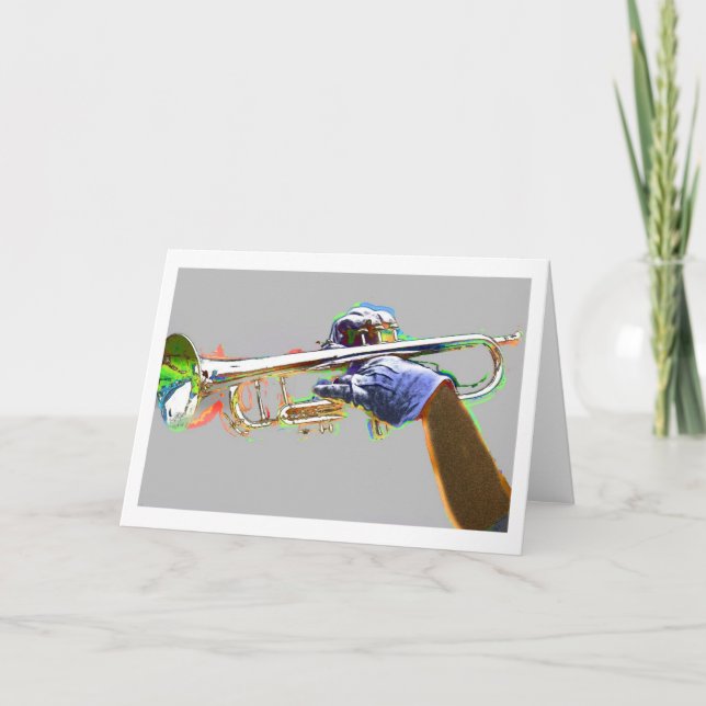 Trumpet in psychedelischen Farben hervorgehoben Karte (Vorderseite)
