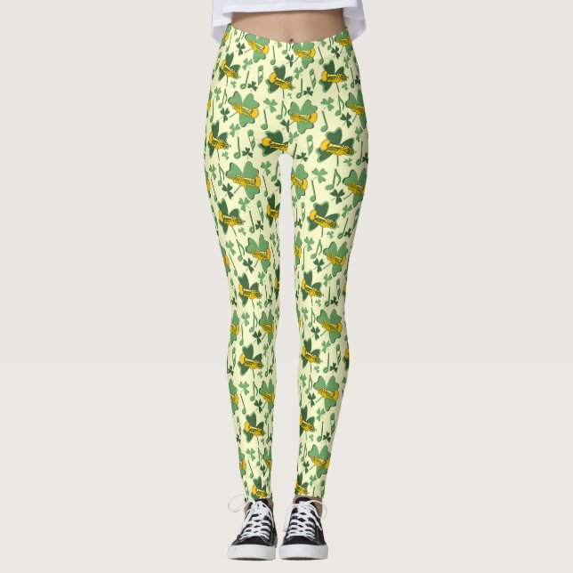 Trumpet Kleeblatt Musiknoten Leggings (Vorderseite)