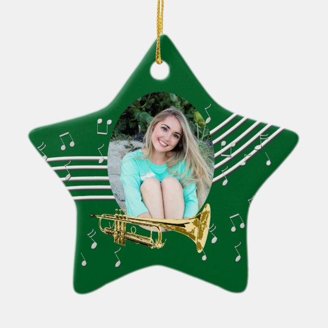 Trumpet Music Green Star Keramik Ornament (Vorne)