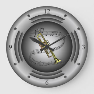 Trumpet ~ Musical Scroll ~ Silver Speaker ~ Große Wanduhr