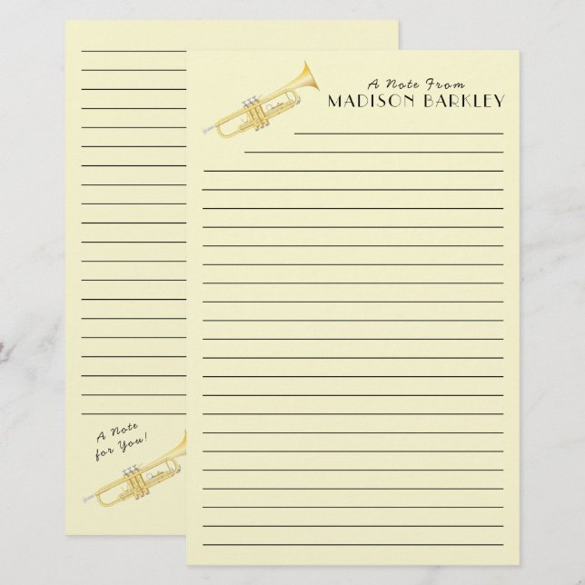 Trumpet Musician Teacher Stationery Briefpapier (Vorne/Hinten)