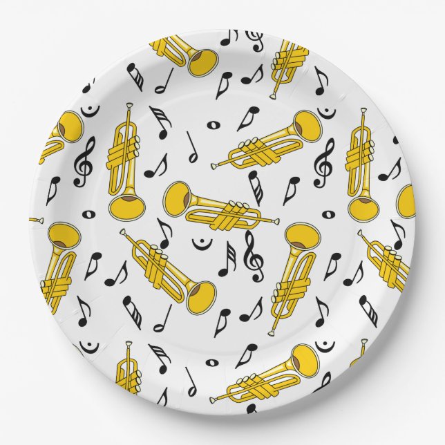 Trumpet Musiknoten Pattern Pappteller (Vorderseite)