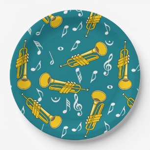 Trumpet Musiknoten Pattern Pappteller