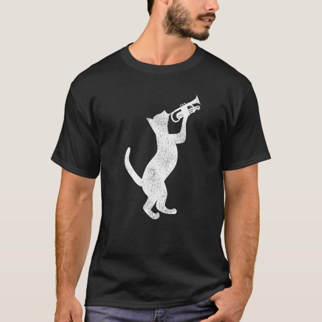 Trumpet Player Cat Vintag T-Shirt (Vorderseite)
