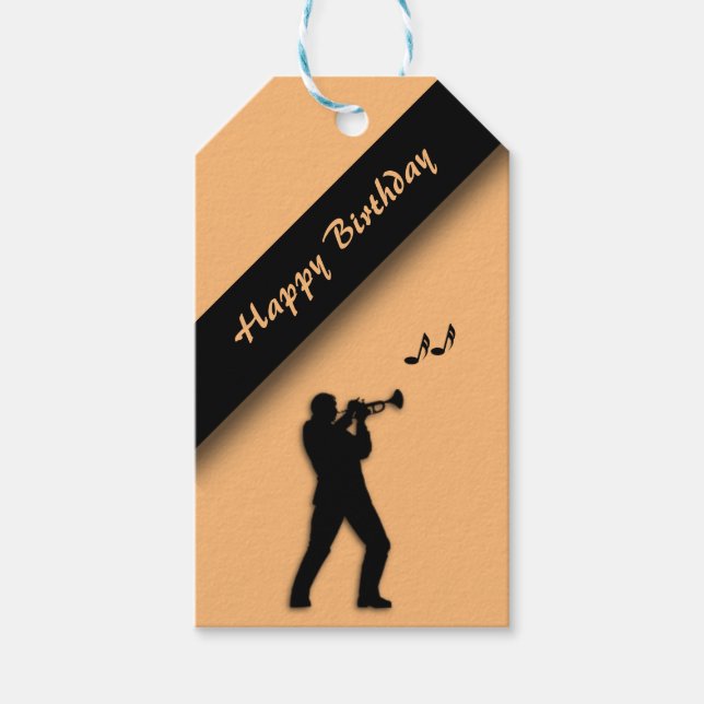Trumpet Player Happy Birthday Peach Geschenkanhänger (Vorderseite)